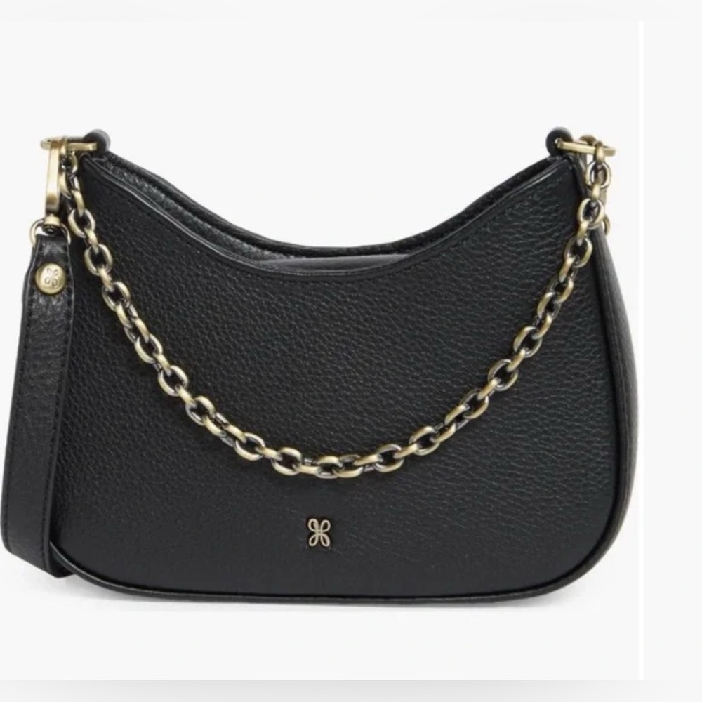 Small HOBO‎ Black Leather Shoulder Bag with Gold Chain
